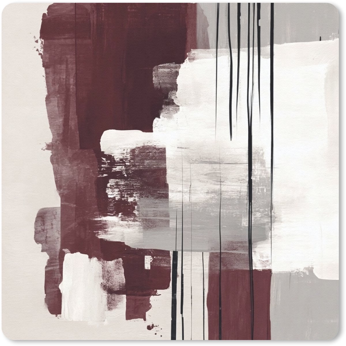 Muismat 30x30 cm - Mousepad Penseelstreken - Abstract - Lijnen - Rood - Muismatten