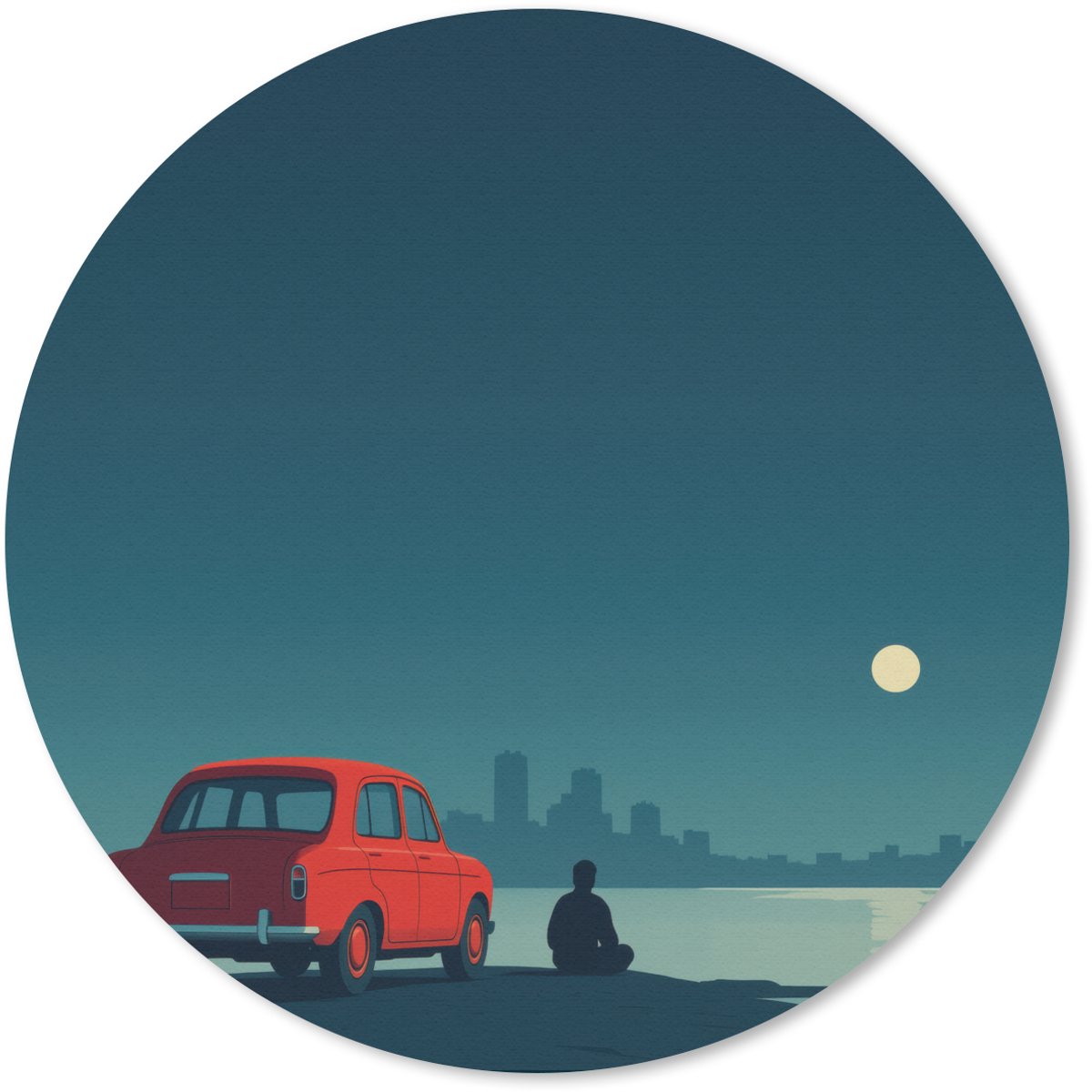 Muismat rond 30x30 cm - Mousepad Auto - Volle maan - Uitkijkend over water - Ronde muismatten