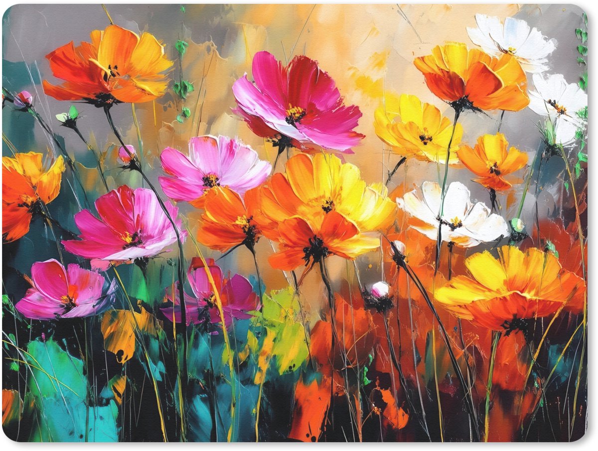 Muismat 23x19 cm - Mousepad Felgekleurd - Bloemblaadjes - Abstract - Muismatten