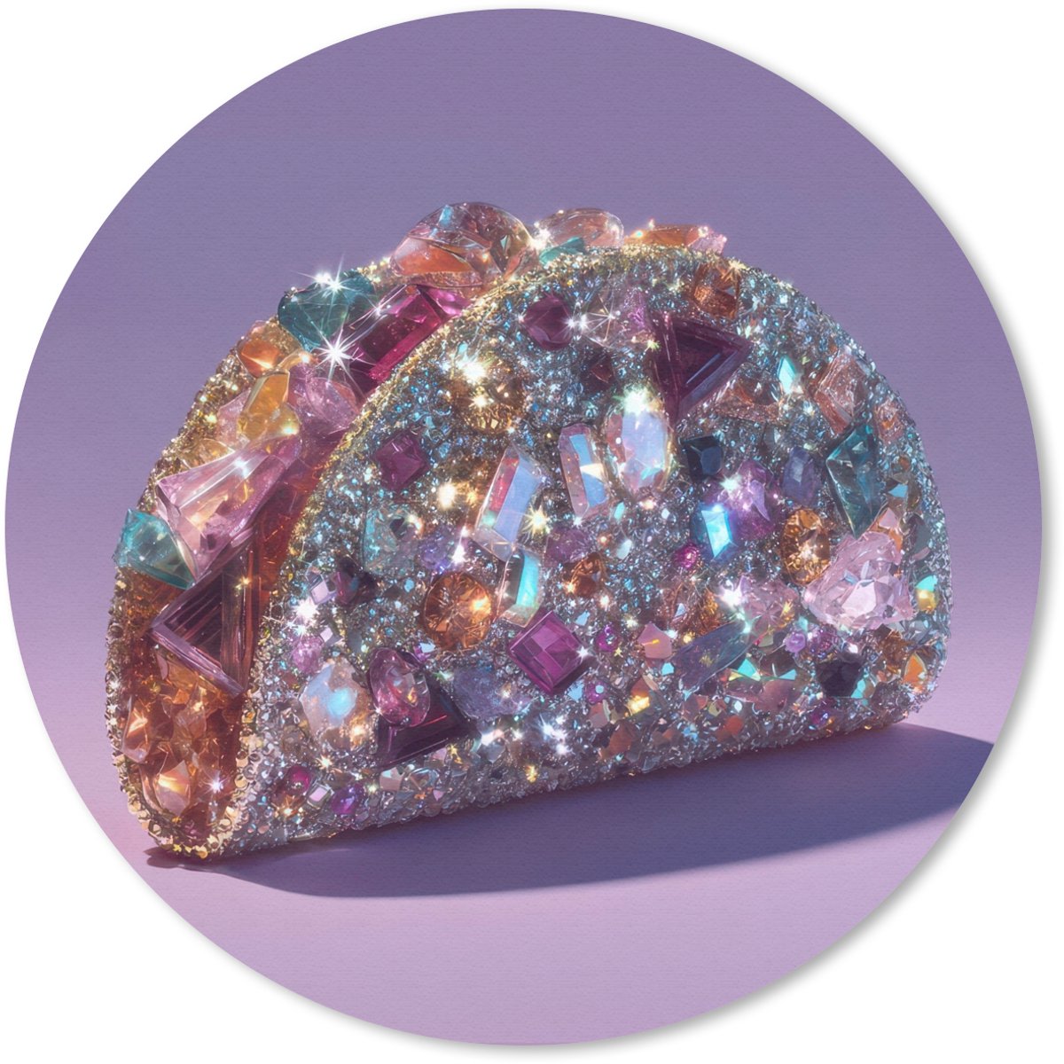 Muismat rond 20x20 cm - Mousepad Edelstenen - Glitters - Paars - Kleurrijk - Ronde muismatten
