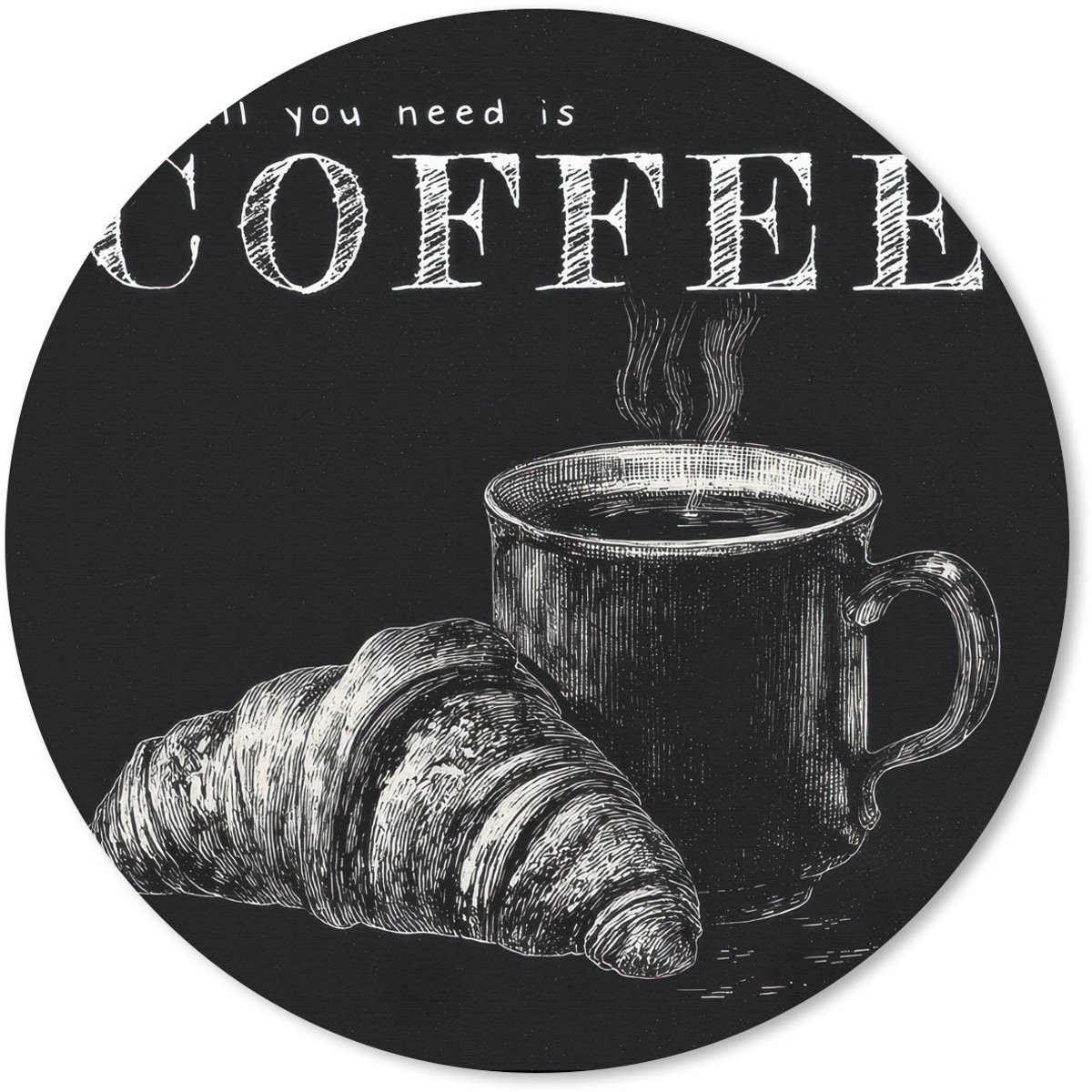 Muismat rond 30x30 cm - Mousepad Koffie - Croissant - Tekst - Ronde muismatten
