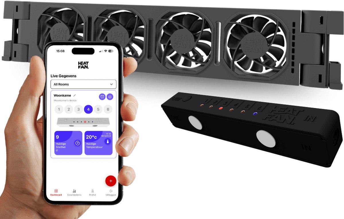 Heatfan 4 - Single Set - Zwart - Radiator Ventilator – Radiator Ventilator – met WIFI Controller – Energiezuinige Radiator Fan voor Verwarming – Geschikt voor radiatoren van 40 cm t/m 70 cm