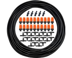Garden Irrigation System, Irrigation System, 10 m 1/4 Inch Drip Irrigation Hose with 20 Spray Heads, 20 Pieces Tee Connection and 5 Pieces End Plugs