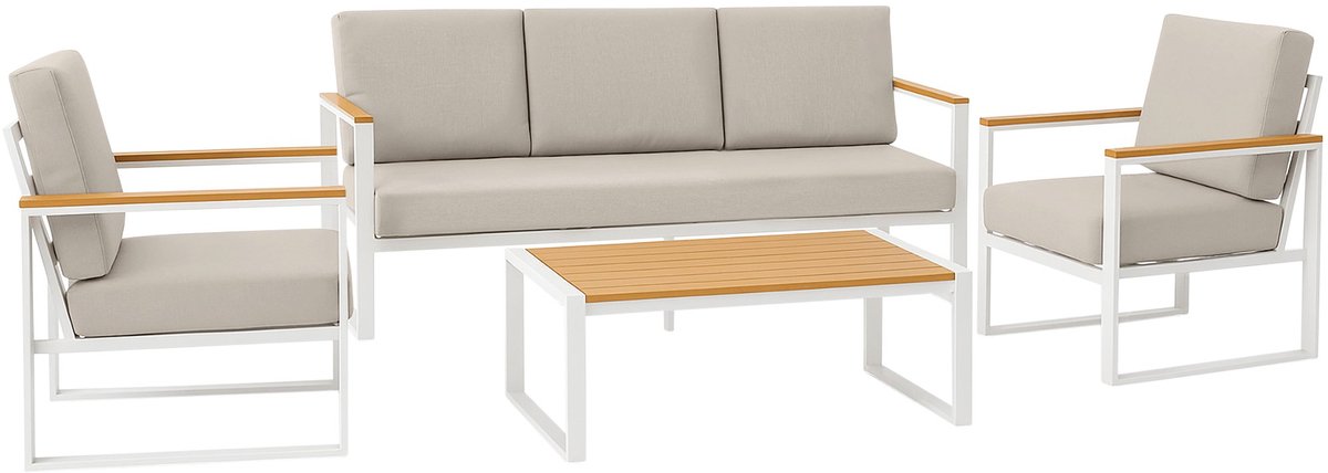 CLP Rodiesa Loungeset - 4-delige Aluminium Tuinset voor 5 Personen - 2 Stoelen, 3-Zitsbank & Tafel - Weerbestendig & UV-Bestendig - wit