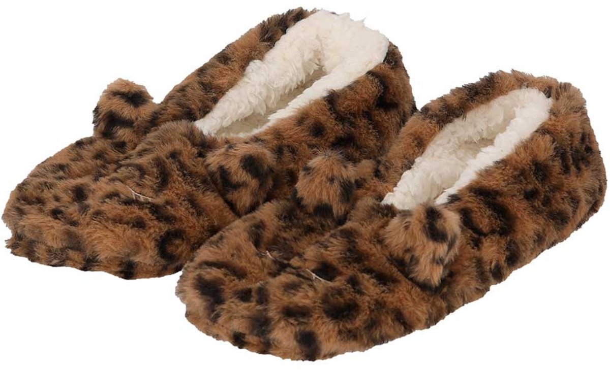 Apollo Ballerina sloffen - maat 37/39 - bruin - luipaard print - pantoffels - antislip zool
