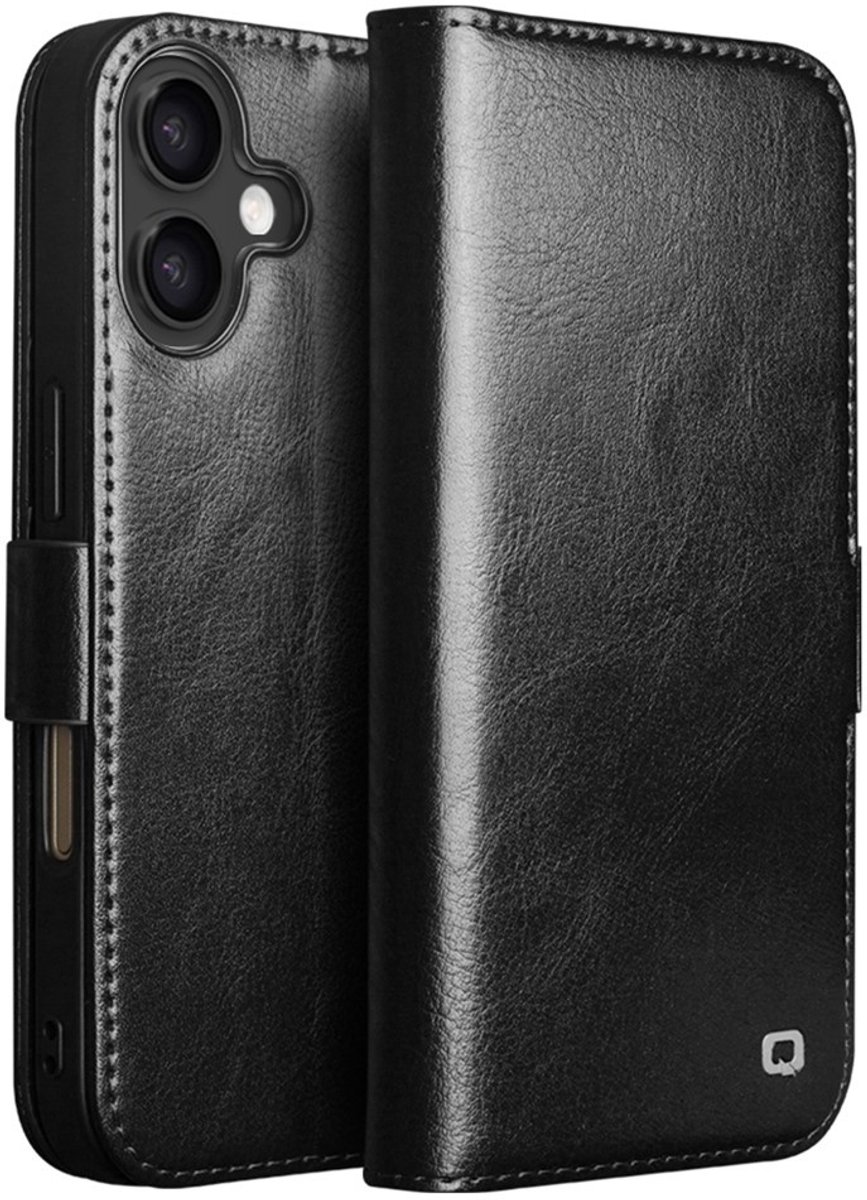 Qialino Geschikt voor iPhone 17 hoesje - Leren bookcase - Zwart
