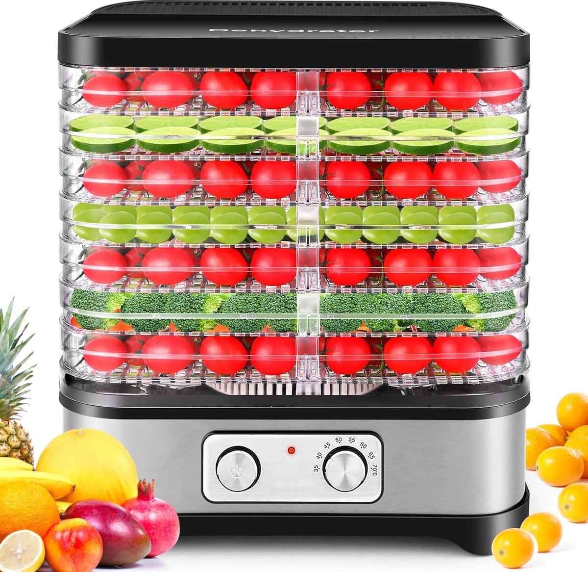Voedseldroger met 8 lagen en temperatuurregeling 35-70 °C - Voor vlees, fruit, groenten en noten