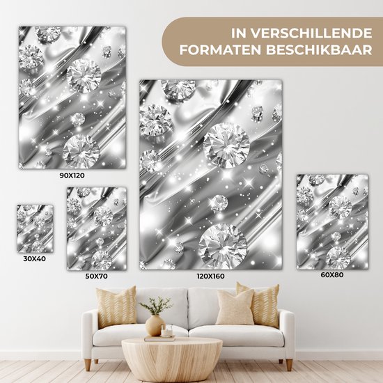 Peinture sur toile 120x160 cm - Décoration murale Abstrait - Diamant - Luxe - Moderne - Argent - Décoration murale salon - Décoration chambre moderne - Tableaux abstraits