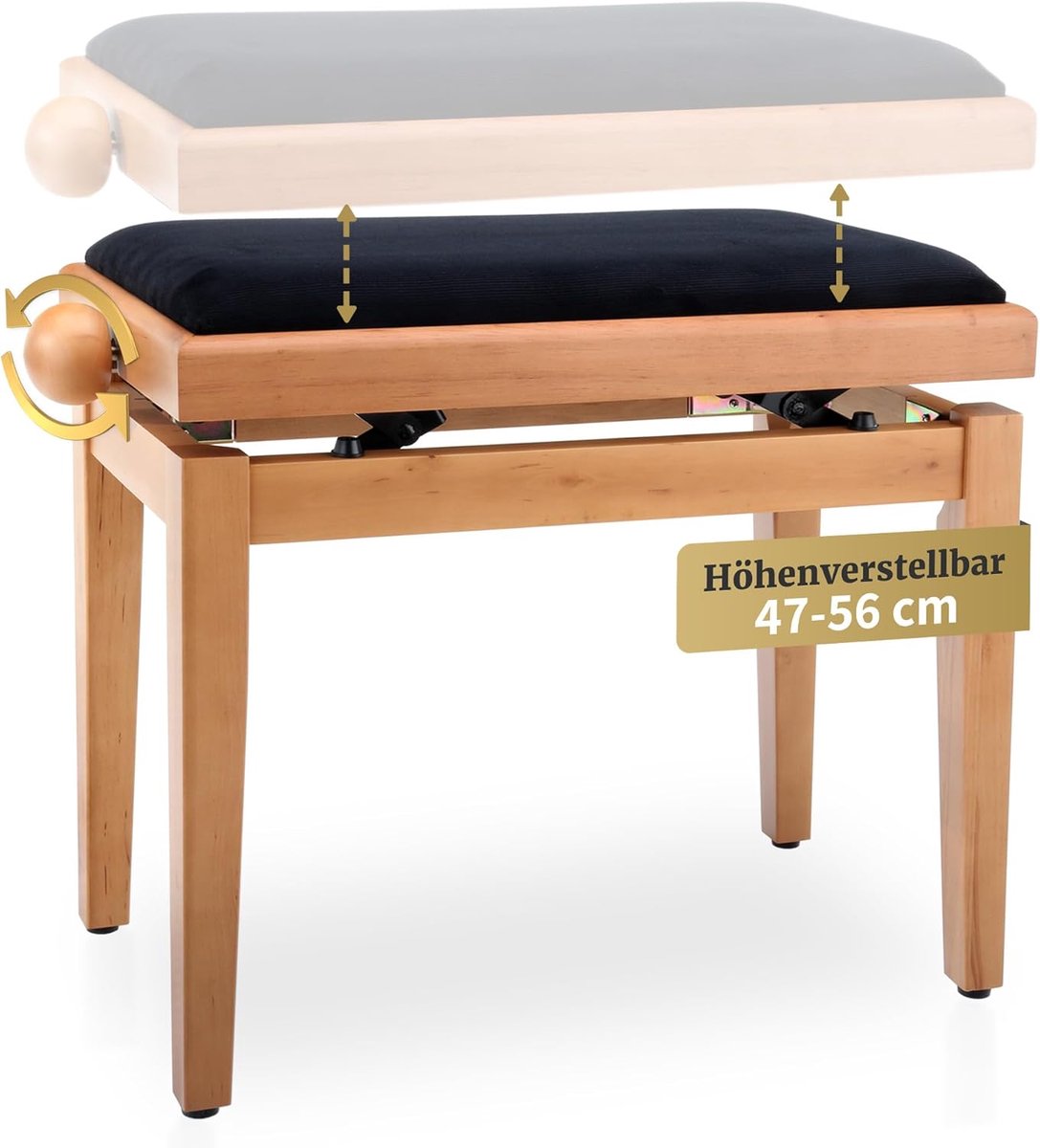 Pianobank met hoogteverstelling en fluwelen bekleding