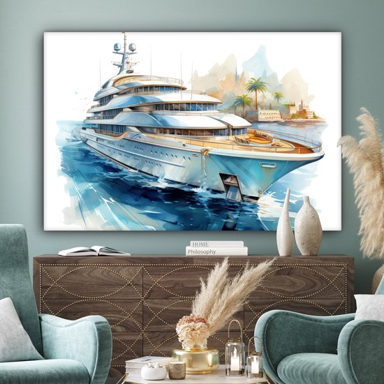 Peinture sur toile 180x120 cm - Décoration murale Bateau - Bateau de croisière - Water - Village - Maritime - Décoration murale murale salon - Décoration chambre - Accessoires de chambre - Peintures
