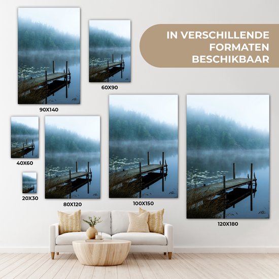 Peinture sur toile - Nature - Lac - Forêt - Brouillard - Photo sur toile - 120x180 cm - Canvasdoek - Décoration murale salon