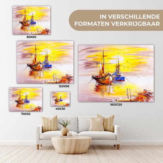 Toile - Peinture - Bateau - Water - Peinture à l'huile - Décoration murale - 120x90 cm - Peintures sur toile - Décoration murale