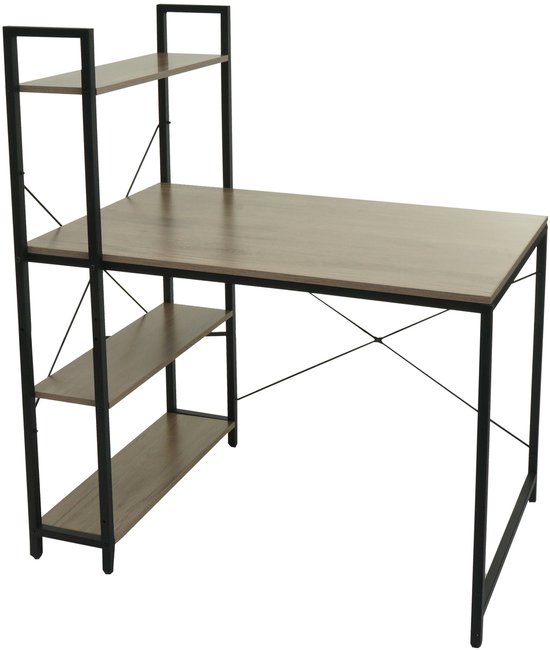 Bureau met legplank MCW-K81, laptoptafel bureau werktafel, 100x60cm metaal MDF ~ grijsbruin