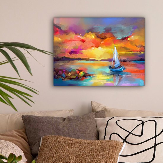 Toile - Huile - Peinture - Bateau - Nuages ​​- Couleurs - 40x30 cm - Intérieur - Peintures sur toile