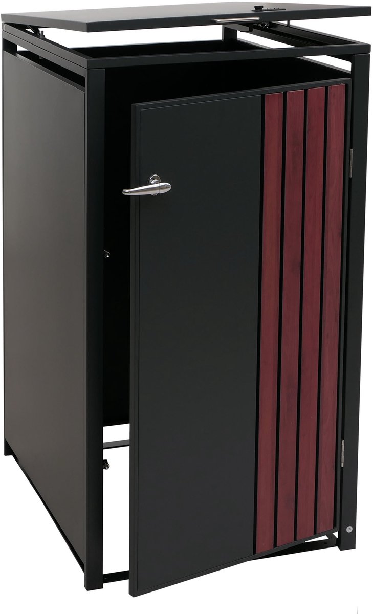 1-persoons afvalcontainerbehuizing MCW-O67, afvalcontainerbox met deksel, metaal 122x68x84cm 35kg ~ antraciet houtlook donker