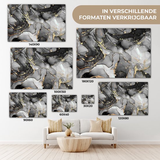 Toile Peinture Marbre - Zwart - Or - Grijs - 120x80 cm - Décoration murale