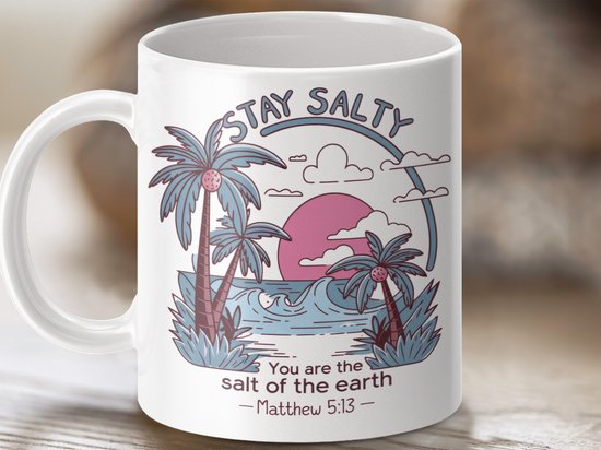 Mok Stay Salty Palmboom, Bijbelse Quote, Zout der Aarde, Zomer Mok, Strand Mok, Cadeau Idee, Christelijke Mok, Religieus, Theezak