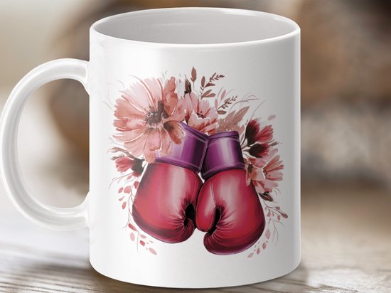 Mug, Gants de boxe et Fleurs, Mug au design Uniek , Mug de Sport , Cadeau pour boxeur, Mug à motif floral, Mug en céramique, Mug à Thee , Mug à Café