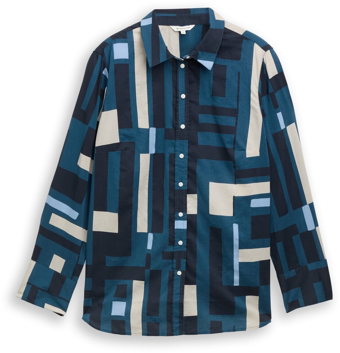 Tom Tailor - Plus Size - Overhemdblouse met patroon - Maat 52 - teal geometric design