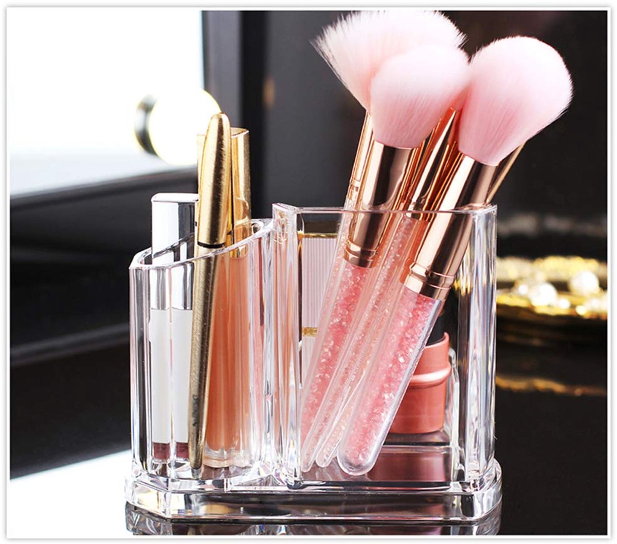 Ibenzoa® Transparante acryl opbergbox met drie vakken voor make-up en accessoires