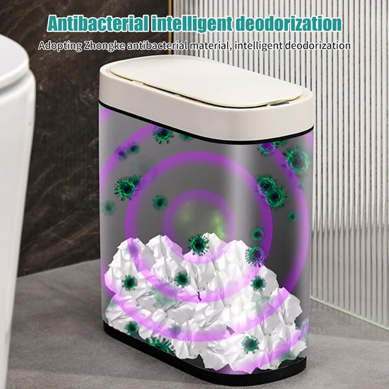 Automatische Prullenbak 8 Liter - Contactloze Afvalemmer Met Sensor Voor Badkamer En Keuken Geurloos En Waterdicht 2