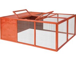 tectake® Konijnenren Murphy - 150 x 103 x 53 cm - Ren voor Knaagdieren met Dakopening en Open Bodem - Opvouwbaar Konijnenhok - Gelakt Hout met Fijnmazig Rooster - Geen Montage Nodig
