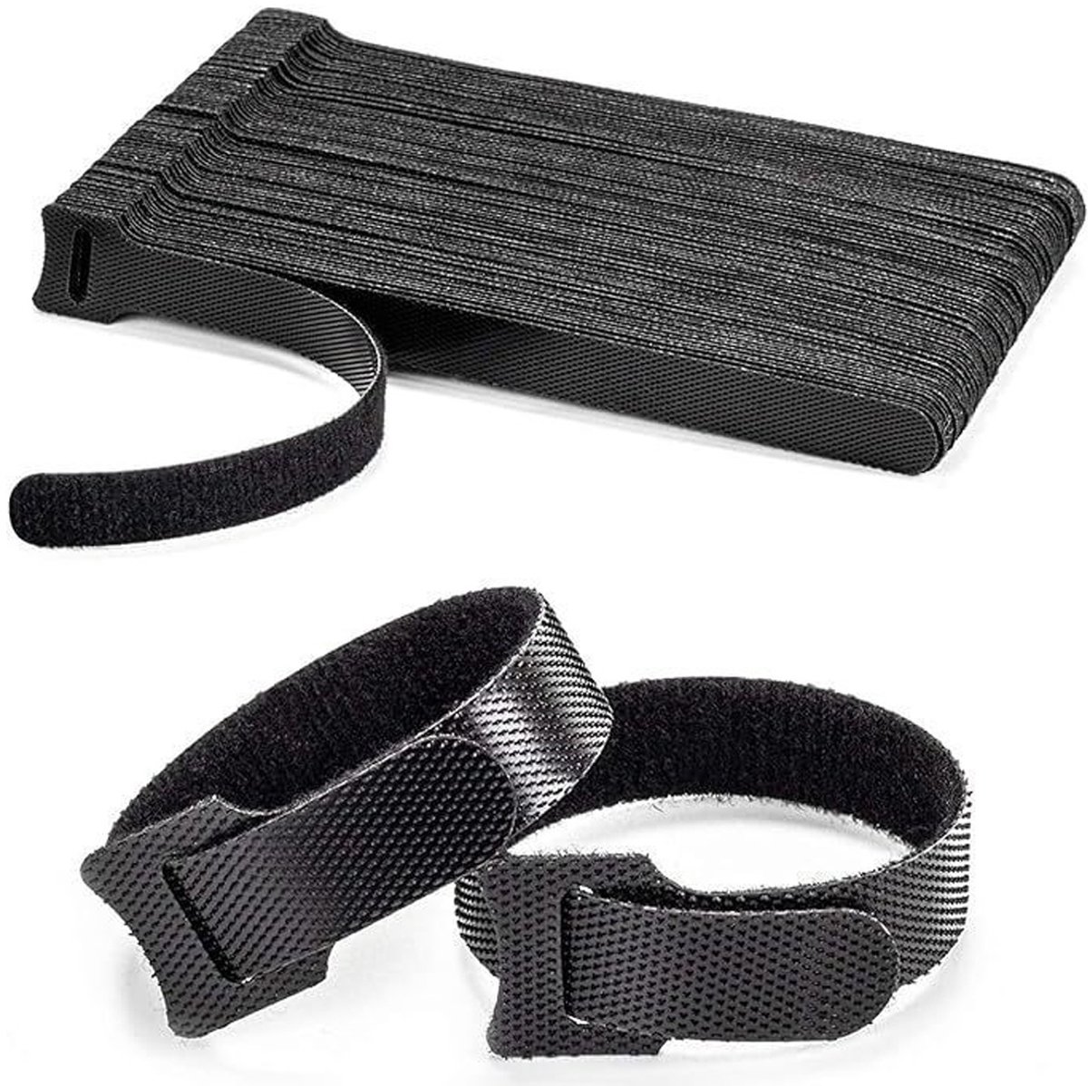 EXCITAT Kabelbinders - Klittenband kabelbinders - voor het bundelen van kabels en draden - 150 mm x 12,5 mm - Zwart - 100 stuks