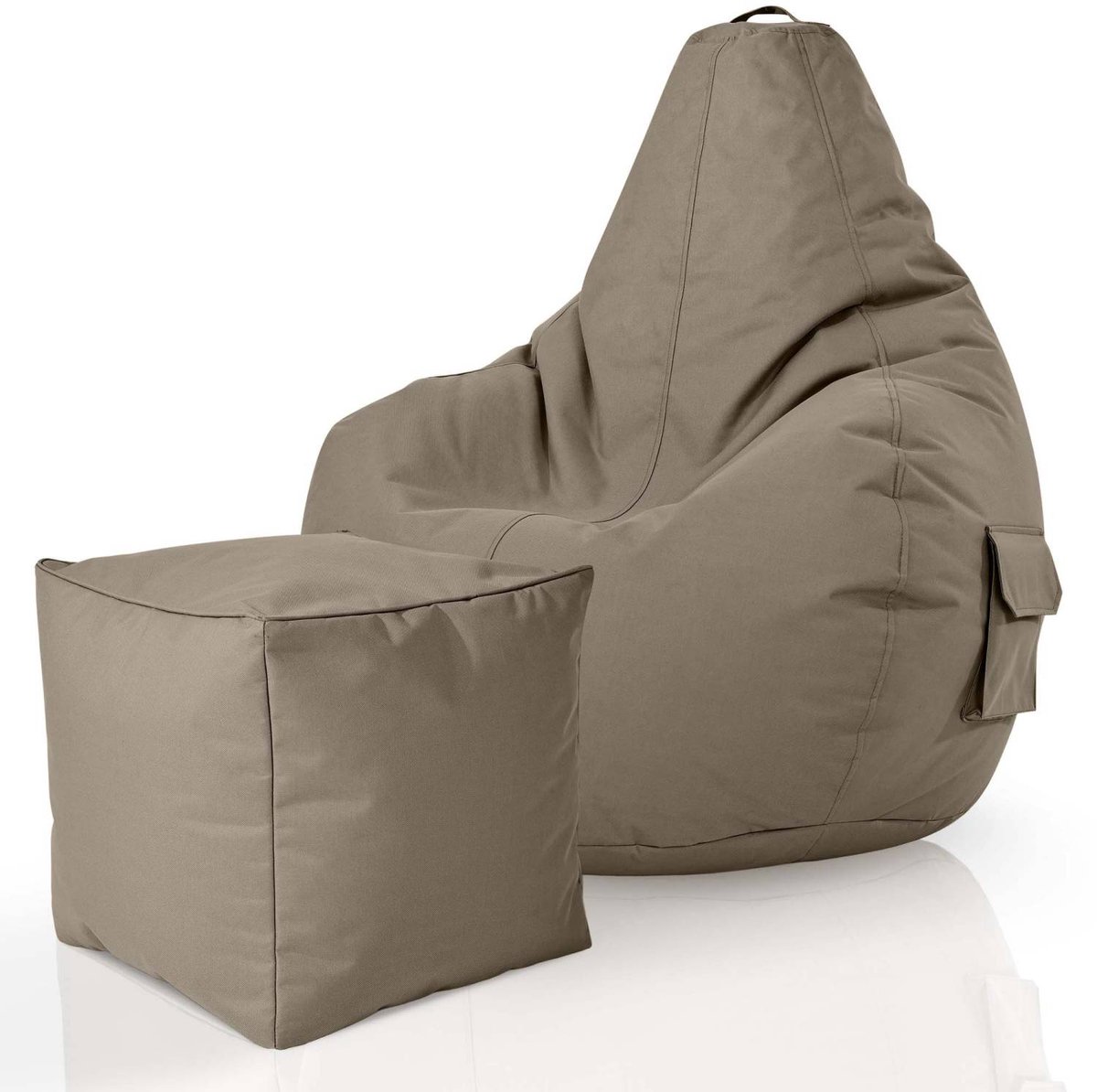 Green Bean® zitzakken + kruk "Cozy+Cube" - met EPS-korrelvulling - robuust, afwasbaar, vuilafstotend - Khaki