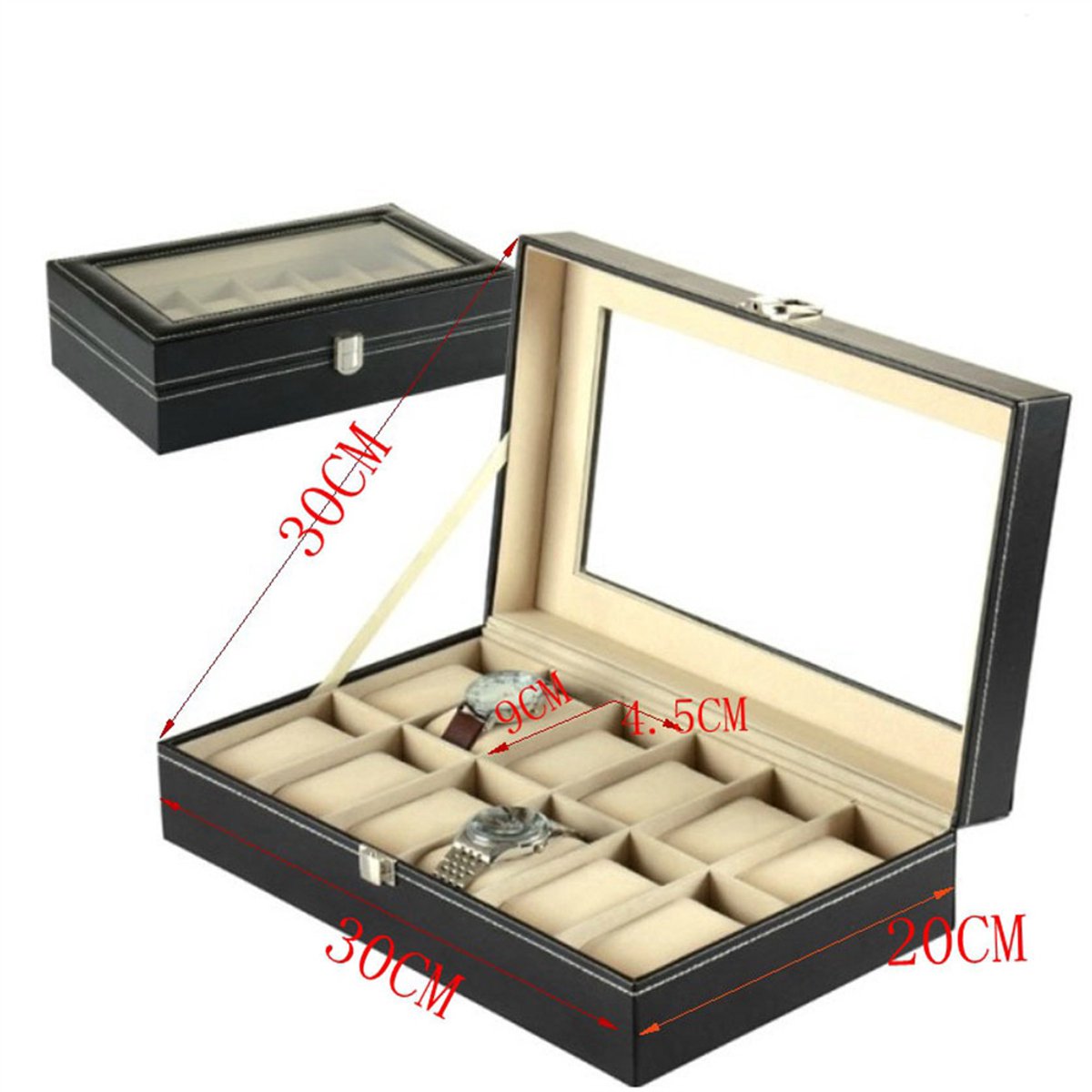 Horlogebox-met 12 vakken-Horlogekast-Horloge opbergdoos-voor veilige en georganiseerde-opslag van horlogecollecties