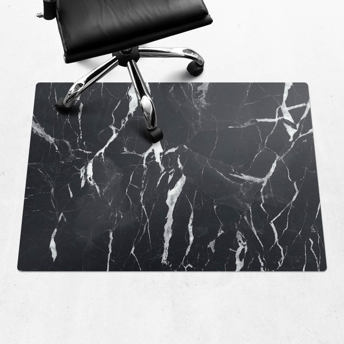 Wallfluent - Vloerbeschermer Marmeren Aderen - 100x70 cm - Zwart En Wit Bureau Stoel Mat - Rechthoekig - Vloerbeschermer Groot-Stoel Mat-Kantoordecoraties - Organisch marmerpatroon