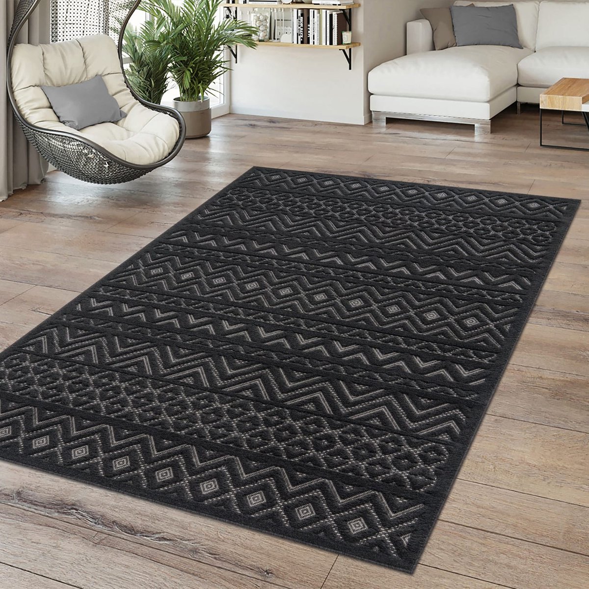 Binnen- en buitentapijt Eetkamer Weerbestendig Balkon Effen kleuren 3D Boho Scandi Design