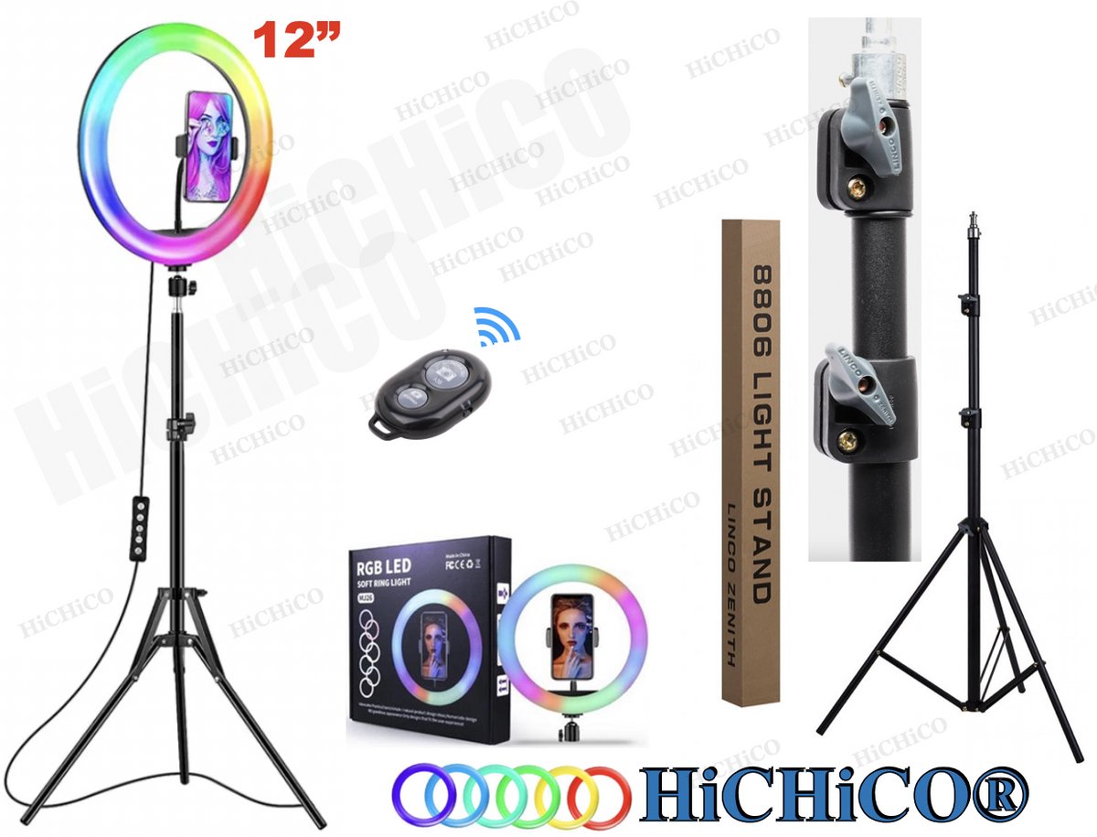 HiCHiCO® Tripod Camerastatieven - Telefoon Statief 2m - Smartphone - Statief Telefoon - Camera Statief - Telefoonhouder -Tripod iPhone - Licht Standaard - Lamp statief - Donkergrijs – Sterk en professioneel