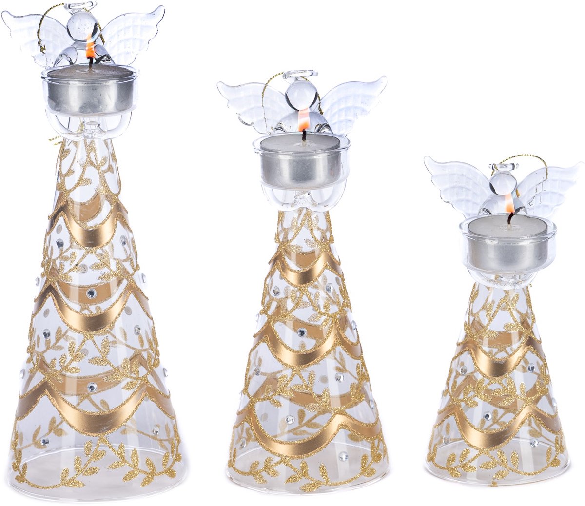 Goodwill Kerstengel-Engel-Waxinelichthouder Glas H 15 cm 20 cm 25 cm Voordeelaanbod set van 3 stuks