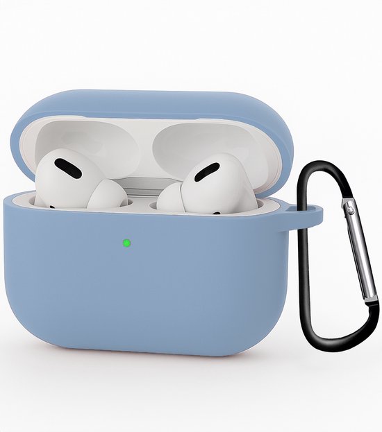 Hoesje - Geschikt voor Apple Airpods Pro 3 - met Clip - Siliconen Hoes - Silicone Case Cover - Lichtblauw