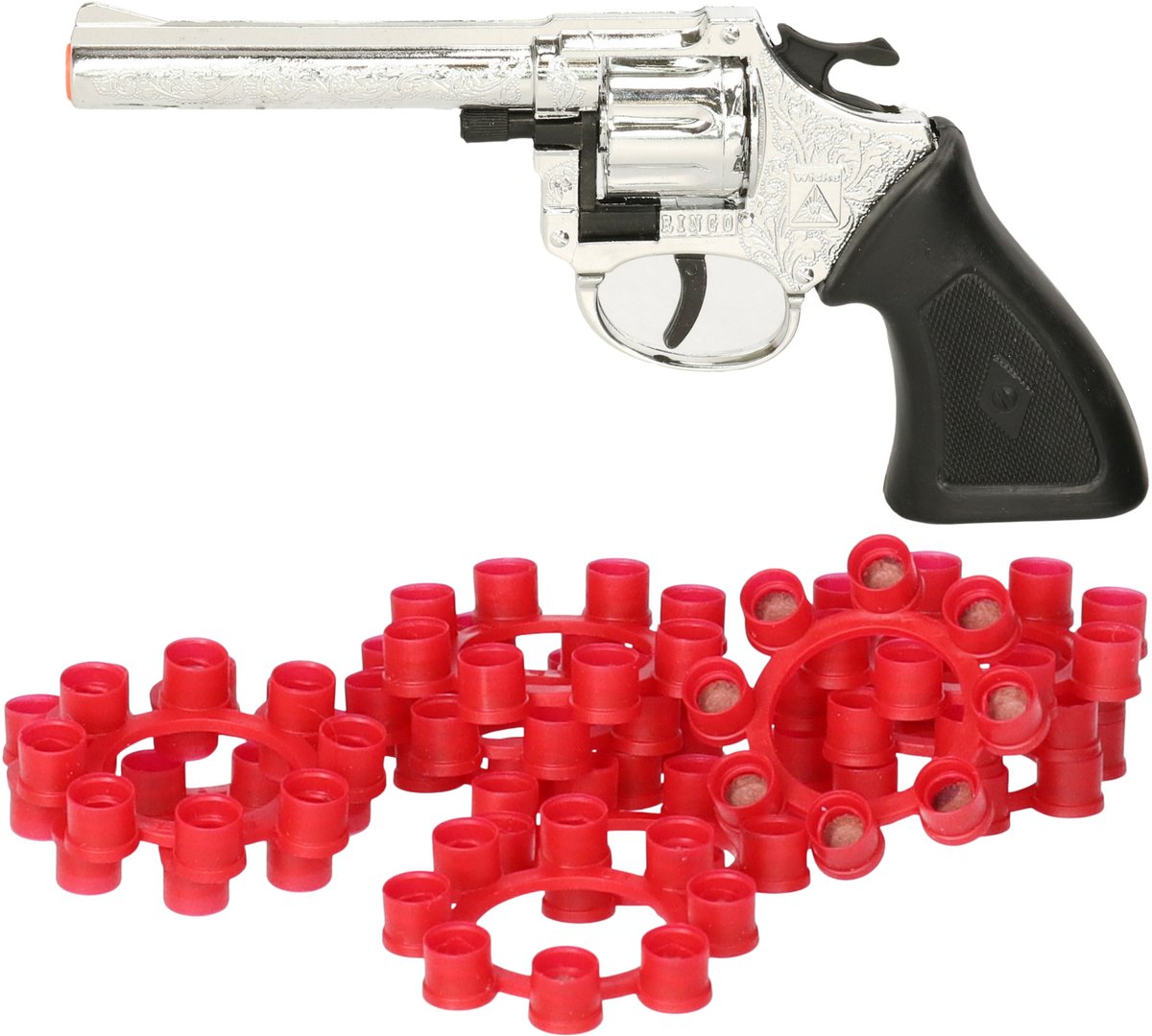 Wicke Cowboy en politie verkleed speelgoed revolver of pistool - metaal - met 192 plaffertjes - wapens - 8-schots ringen
