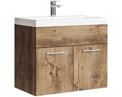 Badplaats Badkamermeubel Montreal 60 x 35 cm – Bruin Eiken – Wastafel met Onderkast