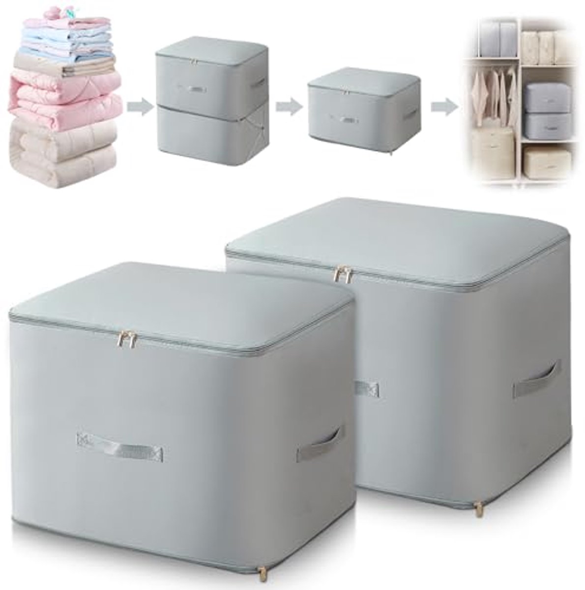 Ruimtebesparende Comprimerende Organizer voor Dekbedden en Kledingopslag - 2 Stuks XL - Grijs