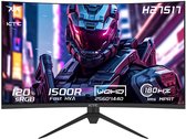 Een gebogen KTC H27S17 monitor met een futuristische robot afbeelding. Specificaties: 120% sRGB, 1500R, WQHD 2560*1440, 180Hz 1ms MPRT.