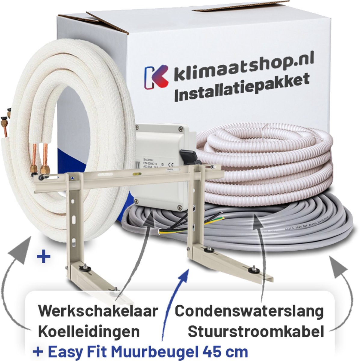 Aircopipe Airco Installatiepakket 3/8x5/8 + Muurbeugel voor airco's vanaf 10,0kW Lengte: 10 Meter