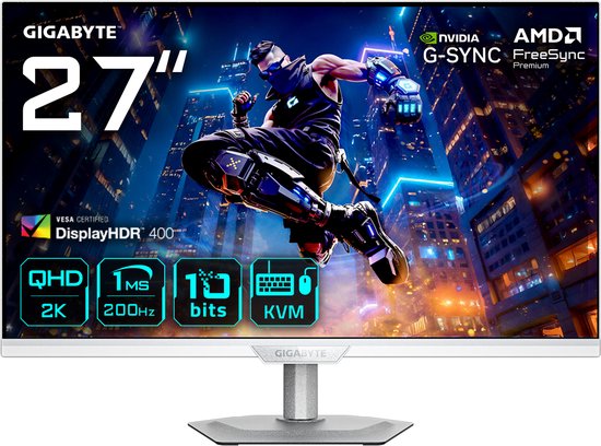 27 inch Gigabyte M27Q2 QD ICE LED Monitor 2560×1440 QHD 1ms 178° kijkhoek USB 3.2 Wit