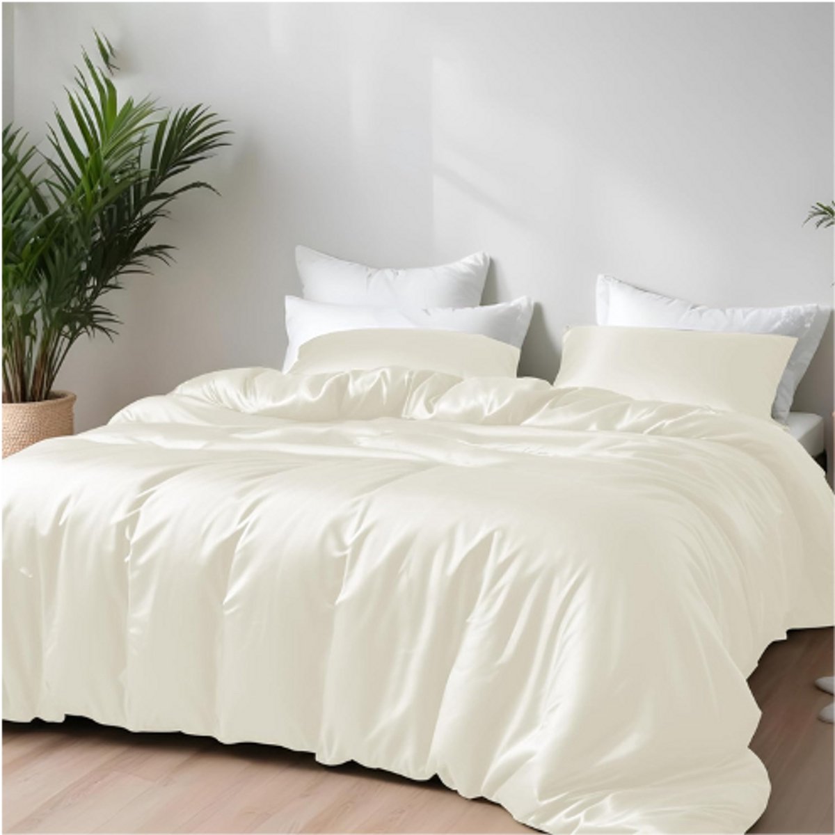 BOG 100% Natuurlijke Bamboe Dekbedovertrek Set - 3-Delig - Met Ritssluiting En Hoekbanden - Zachte En Koele Beddenset - King Size - Ivoor Wit - Luxe Slaapcomfort Voor Alle Seizoenen