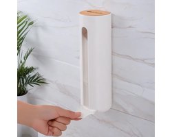 Cotton Wall Dispenser - Makeup Organizer met Houten Deksel - Cotton Pad Houder - Gemakkelijk te Verwijderen - Geschikt voor Badkameropslag en Organisatie