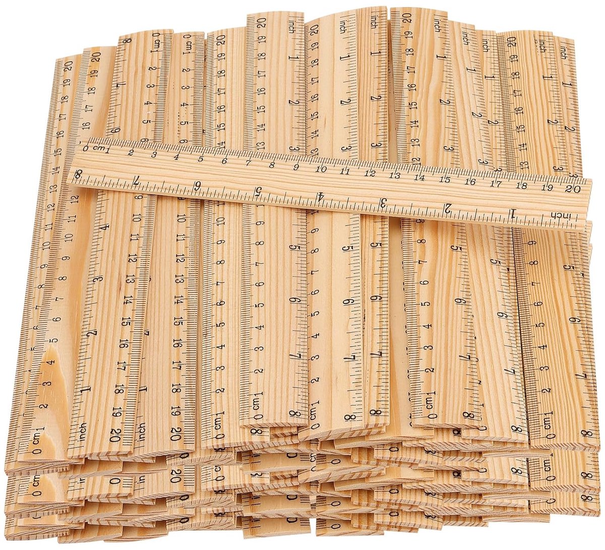 72PCS 20cm Houten Liniaal - 8 Inch Dubbele Schalen Houten Linialen - Platte Rechte Liniaal Meetgereedschap voor Thuis en Kantoormetingen