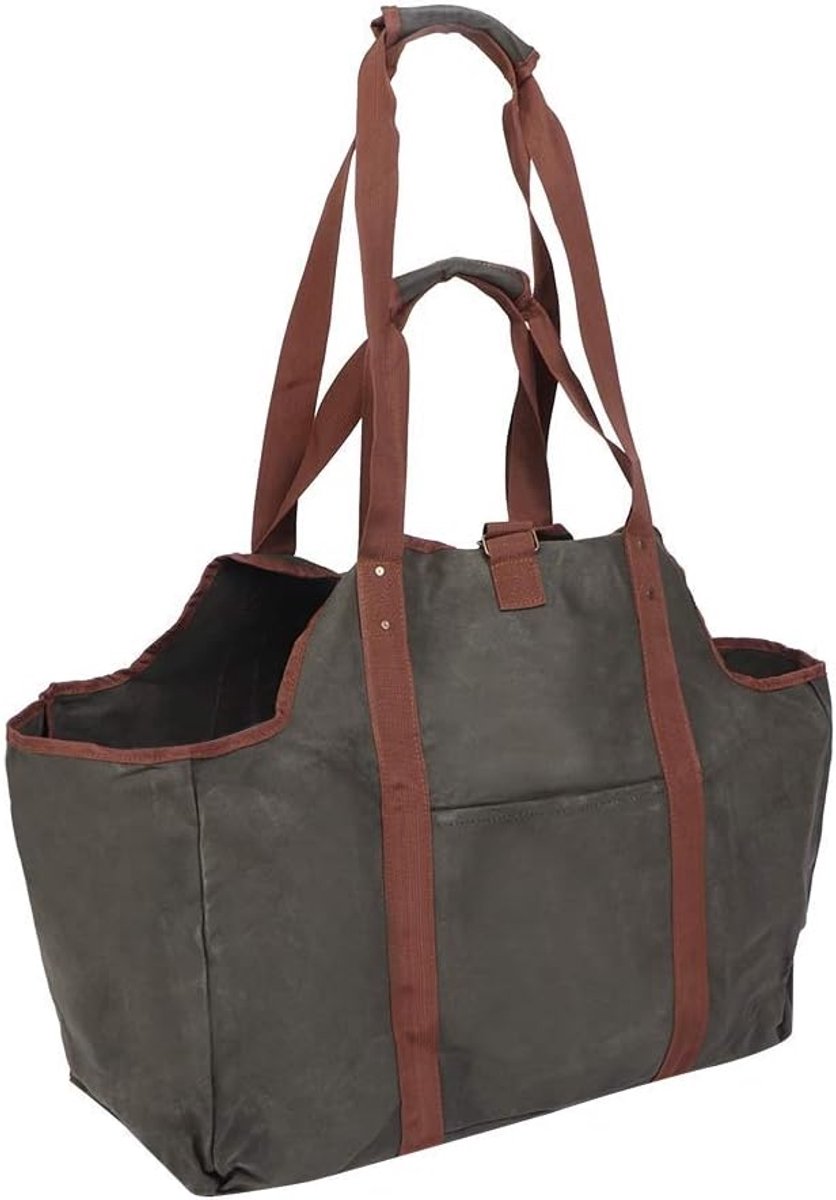 Grote Dikke Houtskool Logdrager - Waxed Canvas - Houten Bagage Opslagzak Voor Brandhout