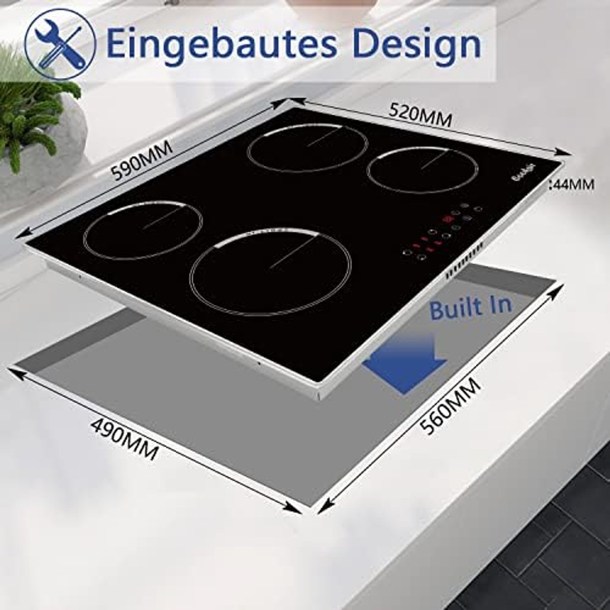 Keramische Kookplaat 4 Zones met Touch Control - Ingebouwde Glaskeramiek Kookplaat, 60 cm, 6000 W, Timer en Kinderbescherming