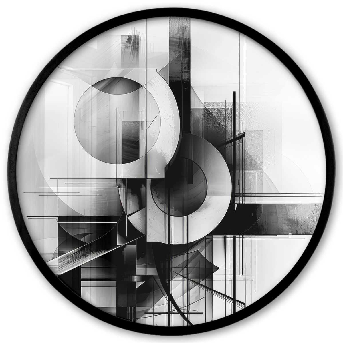 FrameYourWall Poster in lijst Rond - Fotolijst 40x40 cm - Posters - Abstract - Kunst - Modern - Zwart wit - Ronde posterlijst zwart - Decoratie - Wanddecoratie woonkamer - Muurdecoratie slaapkamer