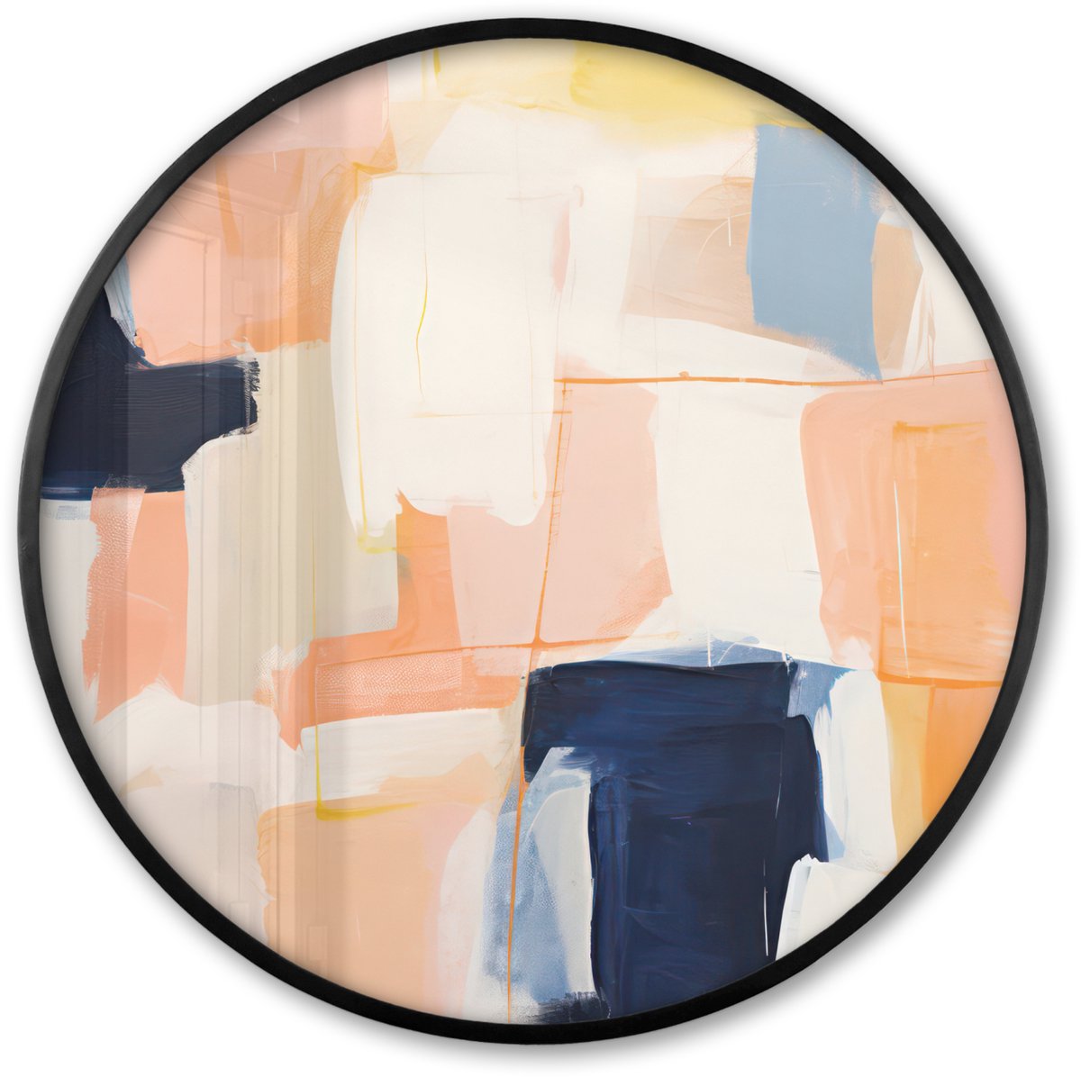 FrameYourWall Poster in lijst Rond - Fotolijst 60x60 cm - Posters - Kunst - Abstract - Roze - Pastel - Ronde posterlijst zwart - Decoratie - Wanddecoratie woonkamer - Muurdecoratie slaapkamer Kleuren