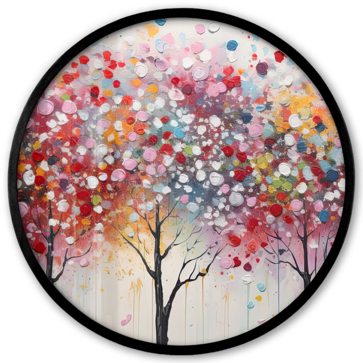FrameYourWall Poster in lijst Rond - Fotolijst 40x40 cm - Posters - Kunst - Bomen - Natuur - Acryl - Ronde posterlijst zwart - Decoratie - Wanddecoratie woonkamer - Muurdecoratie slaapkamer Bomen - Aquarel