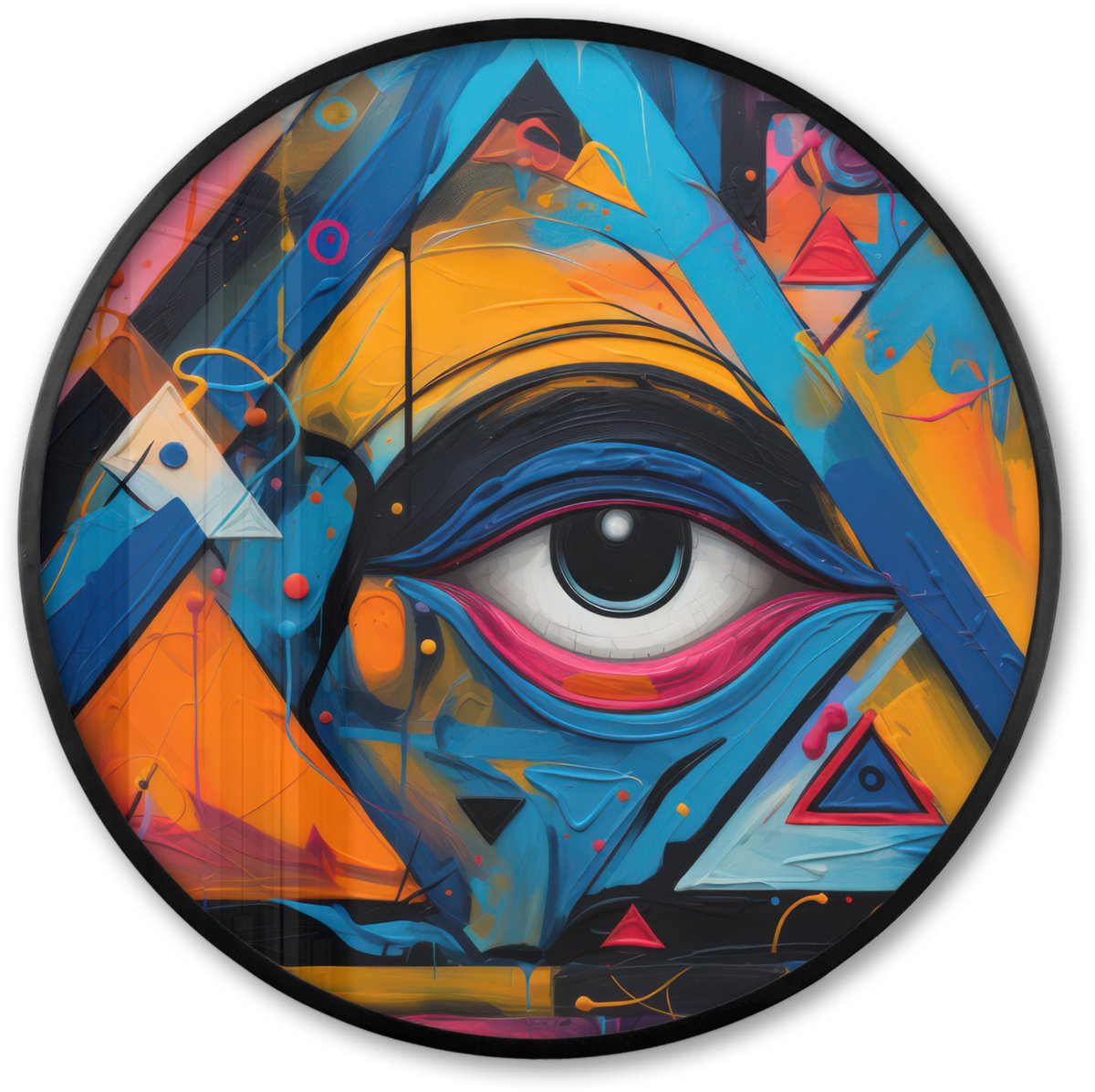 FrameYourWall Poster in lijst Rond - Fotolijst 80x80 cm - Posters - Graffiti - Kleuren - Oog - Kunst - Ronde posterlijst zwart - Decoratie - Wanddecoratie woonkamer - Muurdecoratie slaapkamer Multicolor