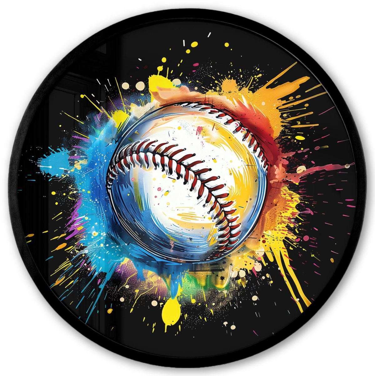FrameYourWall Poster in lijst Rond - Fotolijst 40x40 cm - Posters - Graffiti - Sport - Baseball - Honkbal - Ronde posterlijst zwart - Decoratie - Wanddecoratie woonkamer - Muurdecoratie slaapkamer